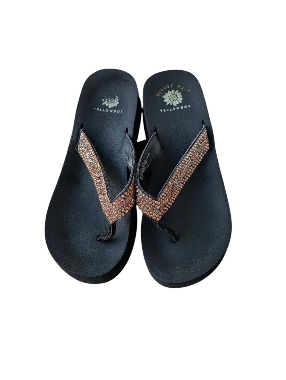 Yellowbox Amor Black Flip Flop Sandals with Rhinestone Straps - Picture 2 of 3